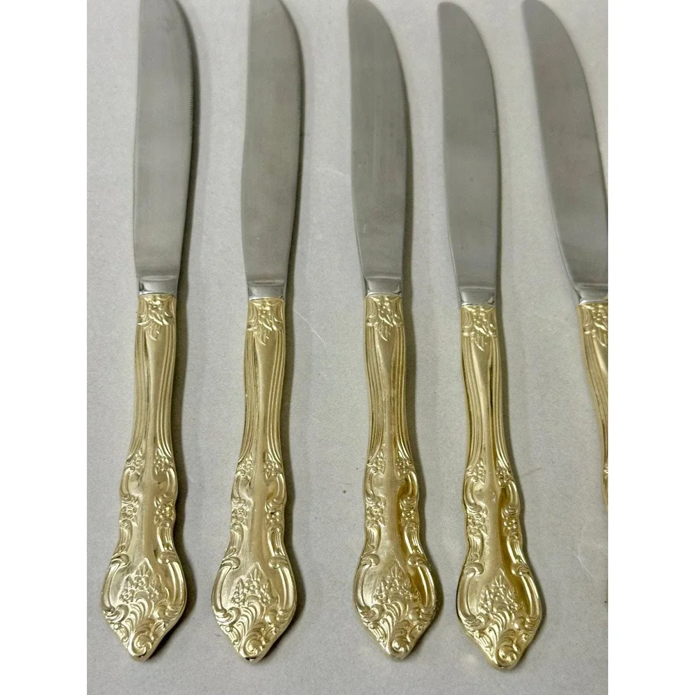 RSVP Indonesia TM Gold‎ Electroplate 34 Piece Floral Scroll Knives/Forks Holiday